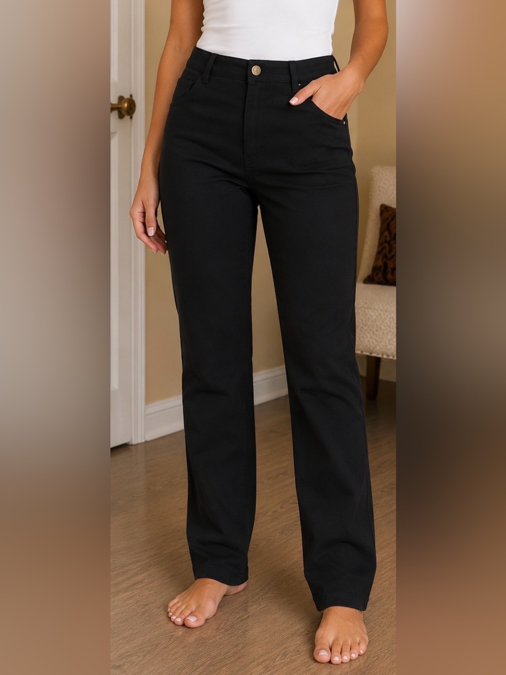 MICHAEL Michael Kors Black Straight-Leg Jeans with High Waist